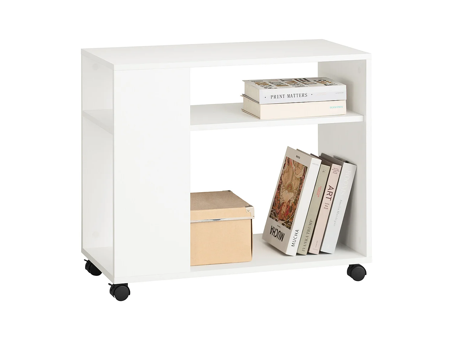 SoBuy FBT34-W Bijzettafel met zwenkwielen Printertafel krantenrek salontafel