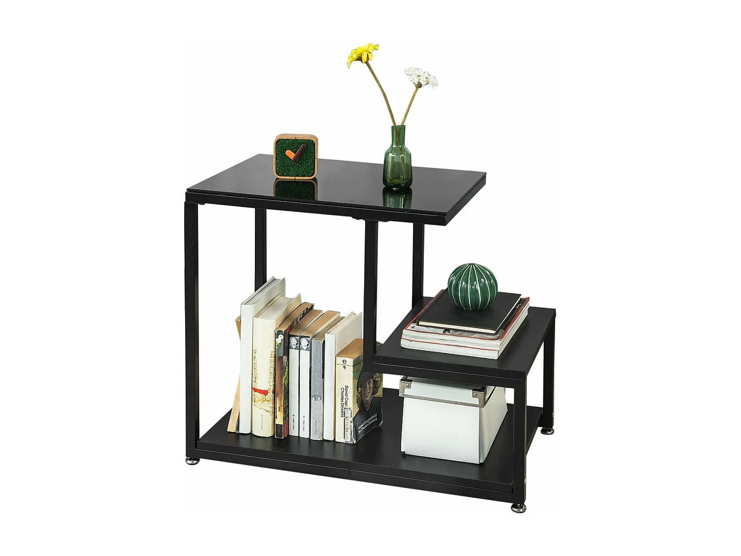 SoBuy FBT65-Sch Bijzettafel Glazen tafel Salontafel Zwart