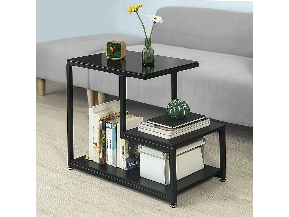 SoBuy FBT65-Sch Bijzettafel Glazen tafel Salontafel Zwart