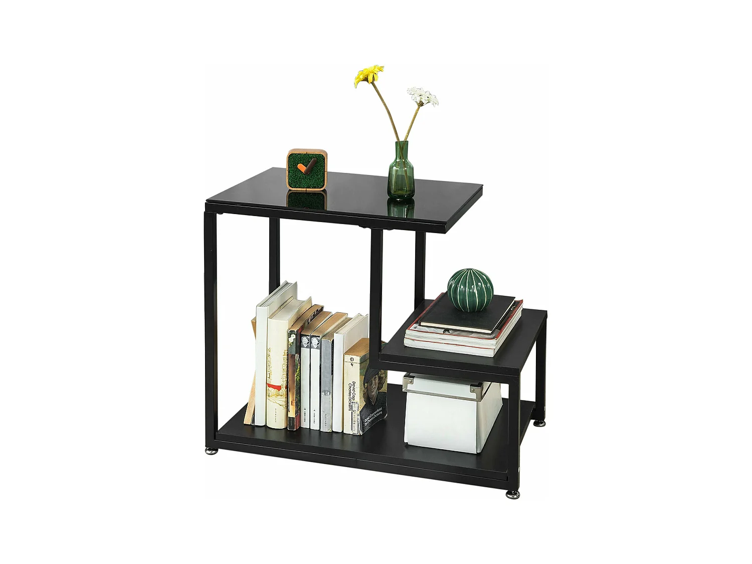 SoBuy FBT65-Sch Bijzettafel Glazen tafel Salontafel Zwart
