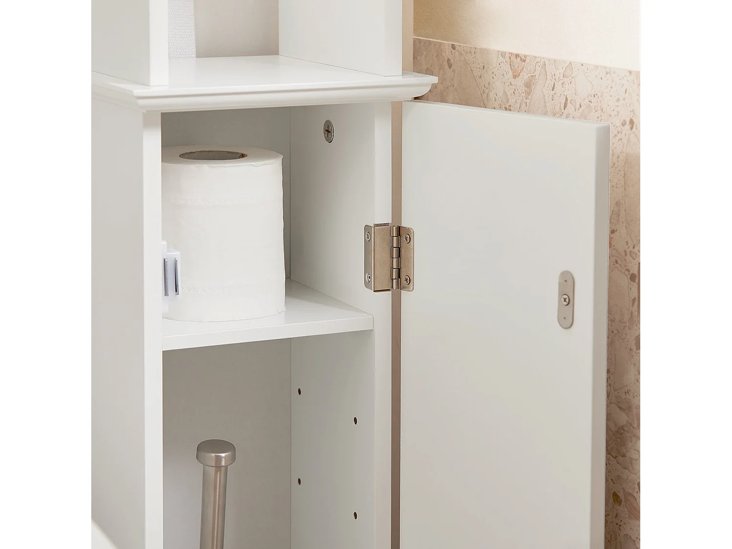 Support Papier Toilette Armoire Toilettes Porte Brosse Wc Sur Pied En Bois –blanc, BZr53-w