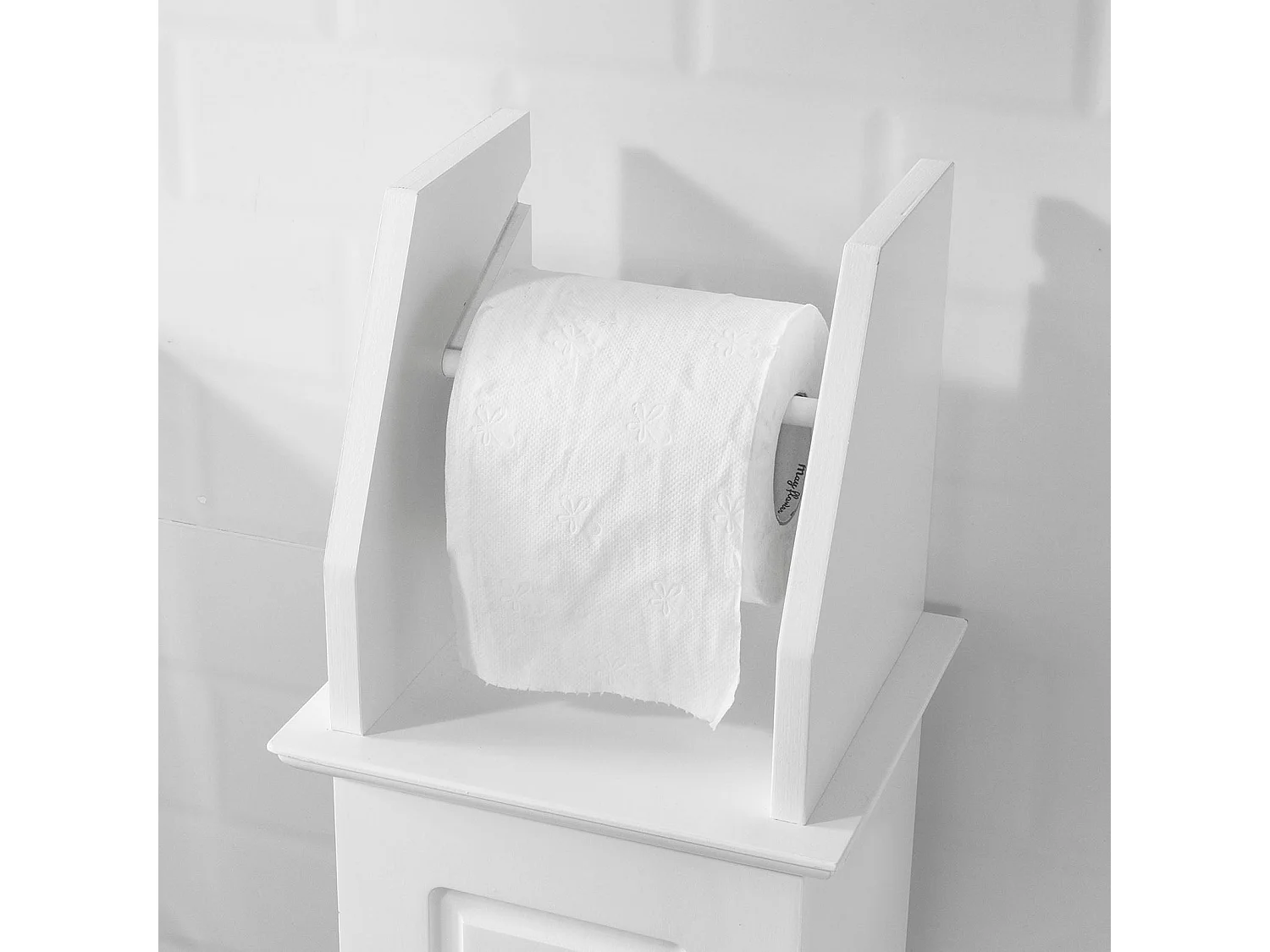 Support Papier Toilette Armoire Toilettes Porte Brosse Wc Sur Pied En Bois –blanc, BZr53-w