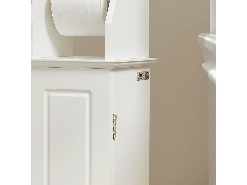 Support Papier Toilette Armoire Toilettes Porte Brosse Wc Sur Pied En Bois –blanc, BZr53-w