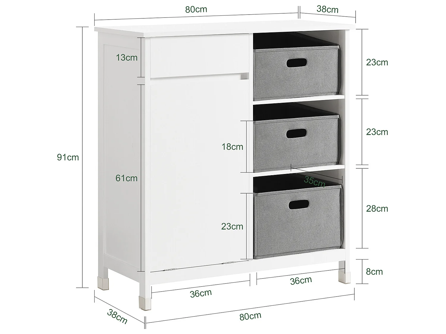 SoBuy BZR77-W Badkamerkast met Kantelbare Wasmand, Badkamermeubel met Waskast, Lage Kast, Staande Kast met 1 Lade, 1 Wasmand en 3 Compartiment