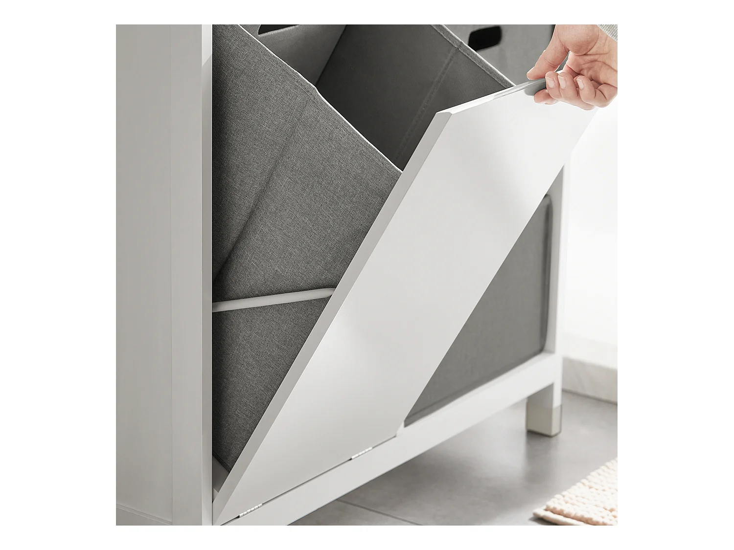 SoBuy BZR77-W Badkamerkast met Kantelbare Wasmand, Badkamermeubel met Waskast, Lage Kast, Staande Kast met 1 Lade, 1 Wasmand en 3 Compartiment