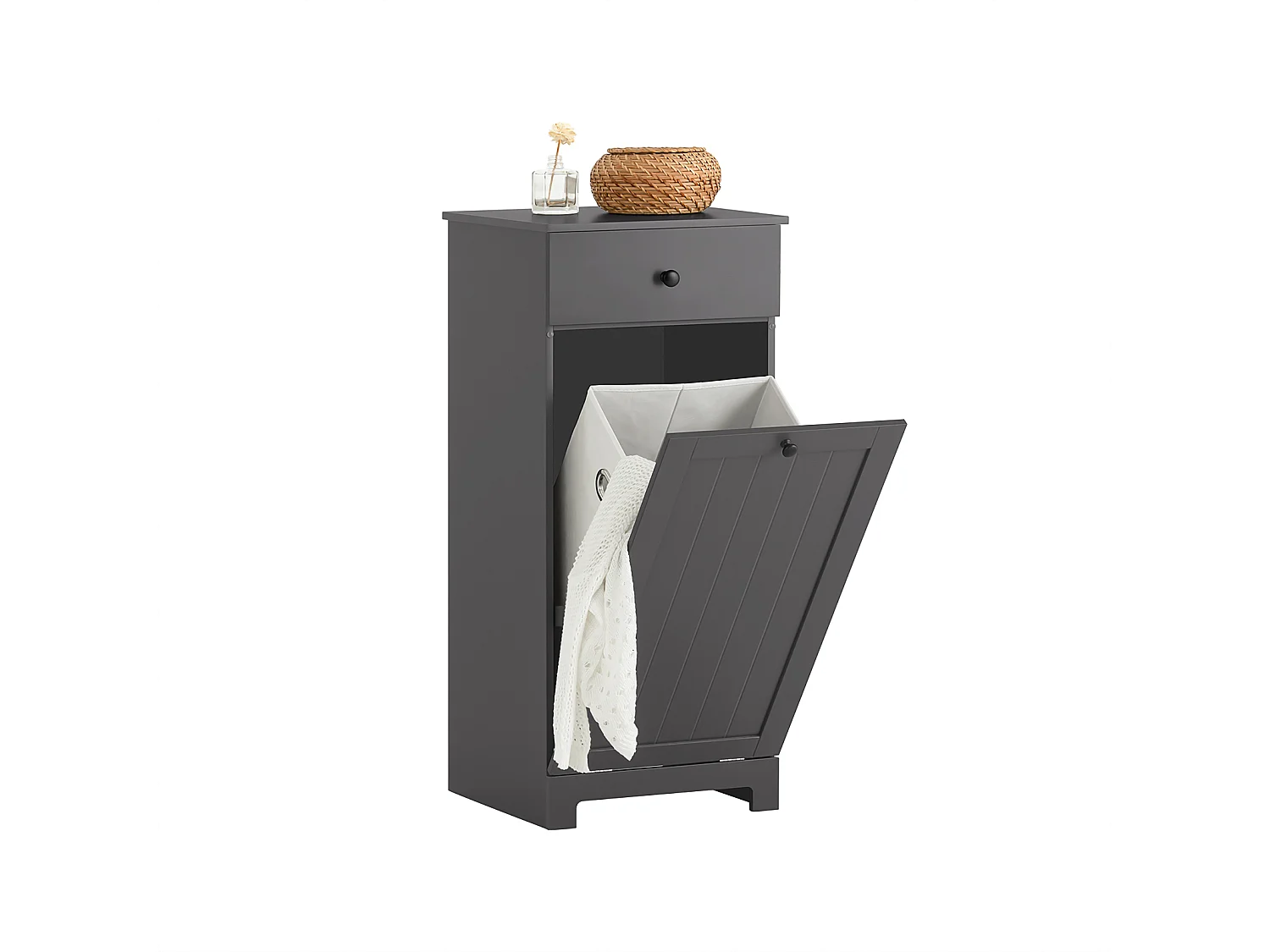 SoBuy Mobile porta biancheria per bagno con cassetto e cesto biancheria sporca L40*P38*A90cm Grigio BZR21-DG