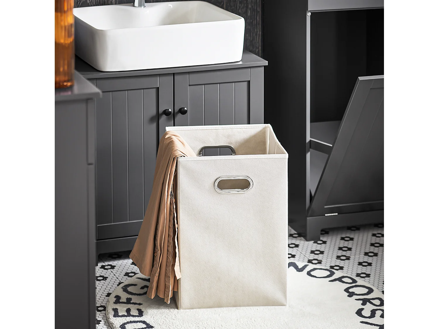 SoBuy Mobile porta biancheria per bagno con cassetto e cesto biancheria sporca L40*P38*A90cm Grigio BZR21-DG