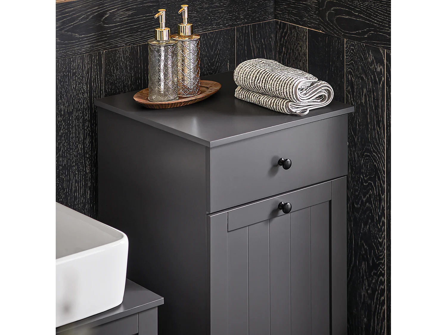 SoBuy Mobile porta biancheria per bagno con cassetto e cesto biancheria sporca L40*P38*A90cm Grigio BZR21-DG