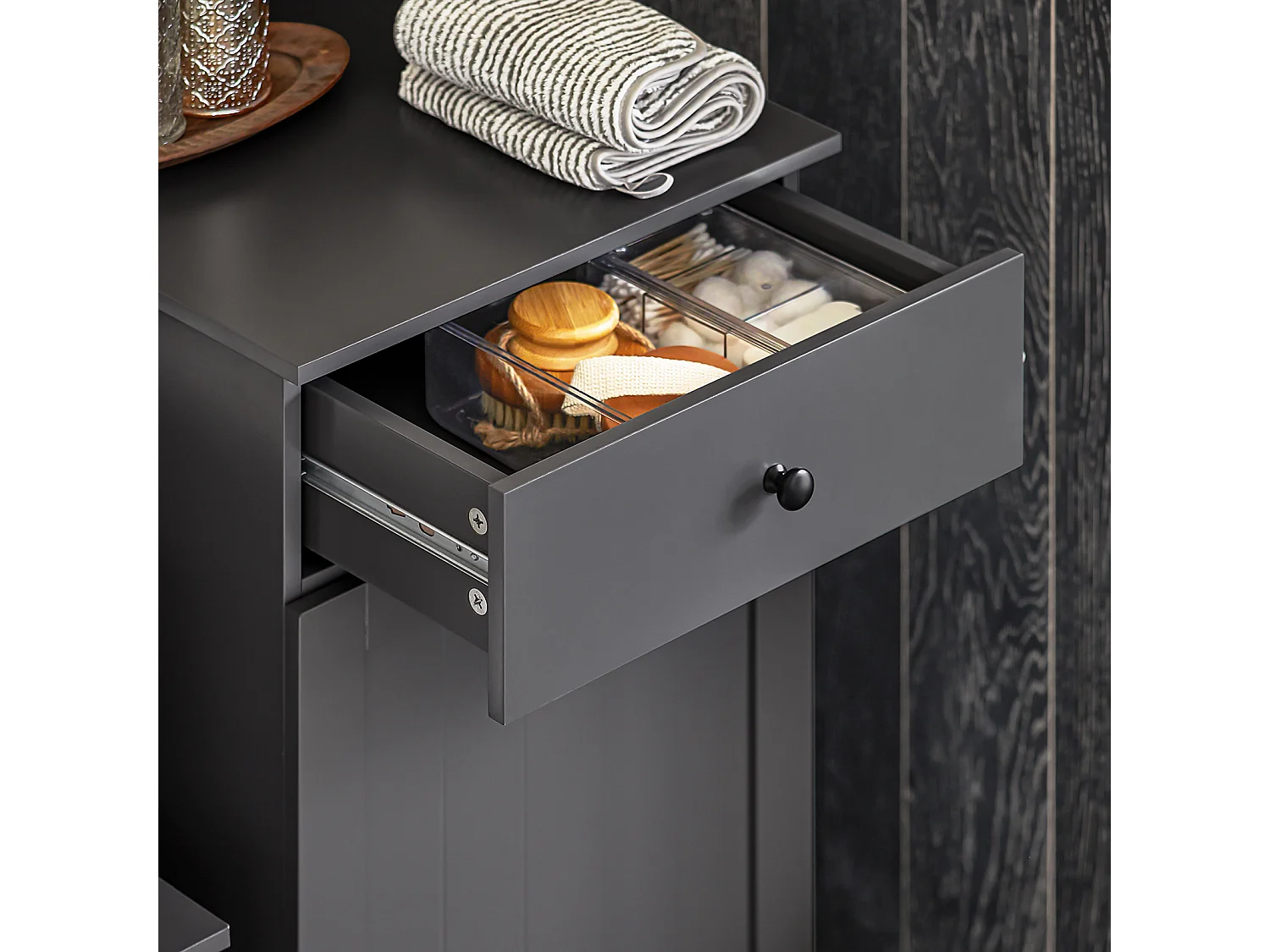 SoBuy Mobile porta biancheria per bagno con cassetto e cesto biancheria sporca L40*P38*A90cm Grigio BZR21-DG