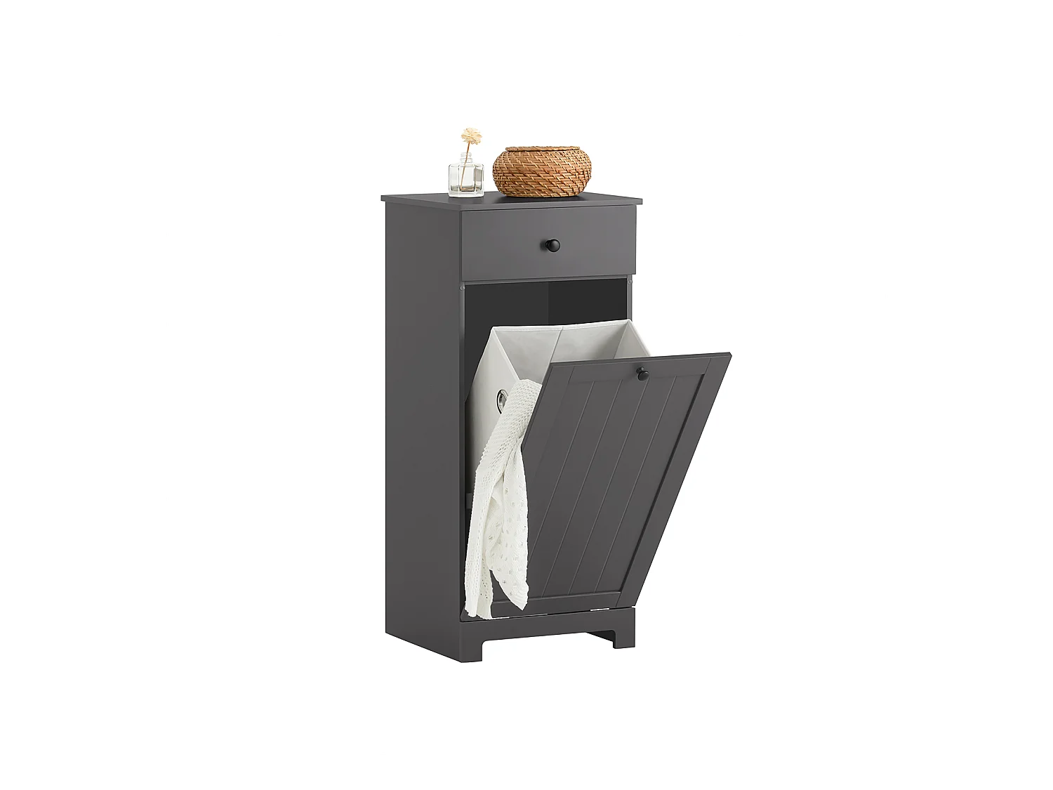 SoBuy BZR21-DG Badkamerkast Opbergkist met Wasmand Laundry Hamper - Grijs (Breedte 40cm)