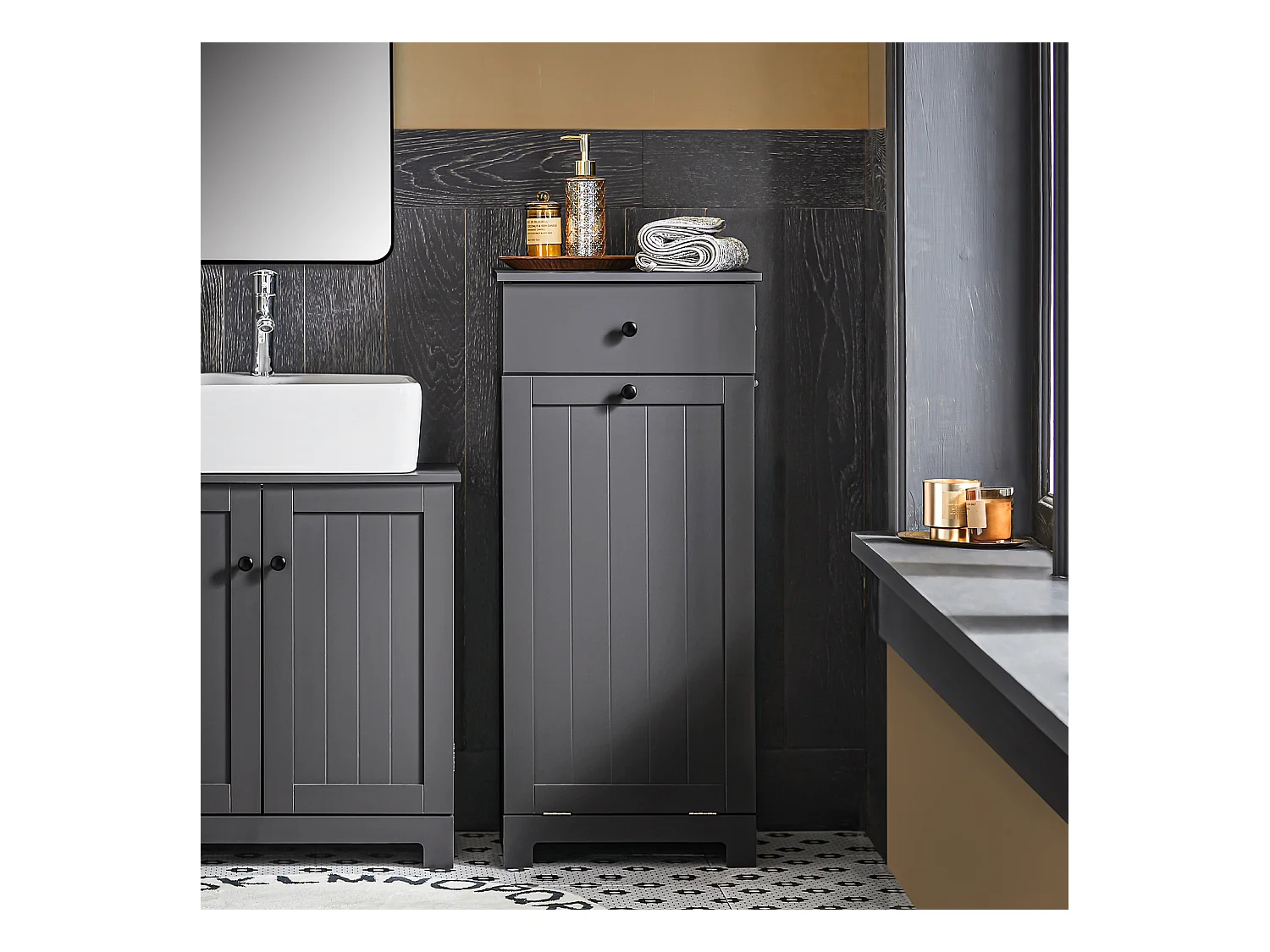 SoBuy BZR21-DG Badkamerkast Opbergkist met Wasmand Laundry Hamper - Grijs (Breedte 40cm)