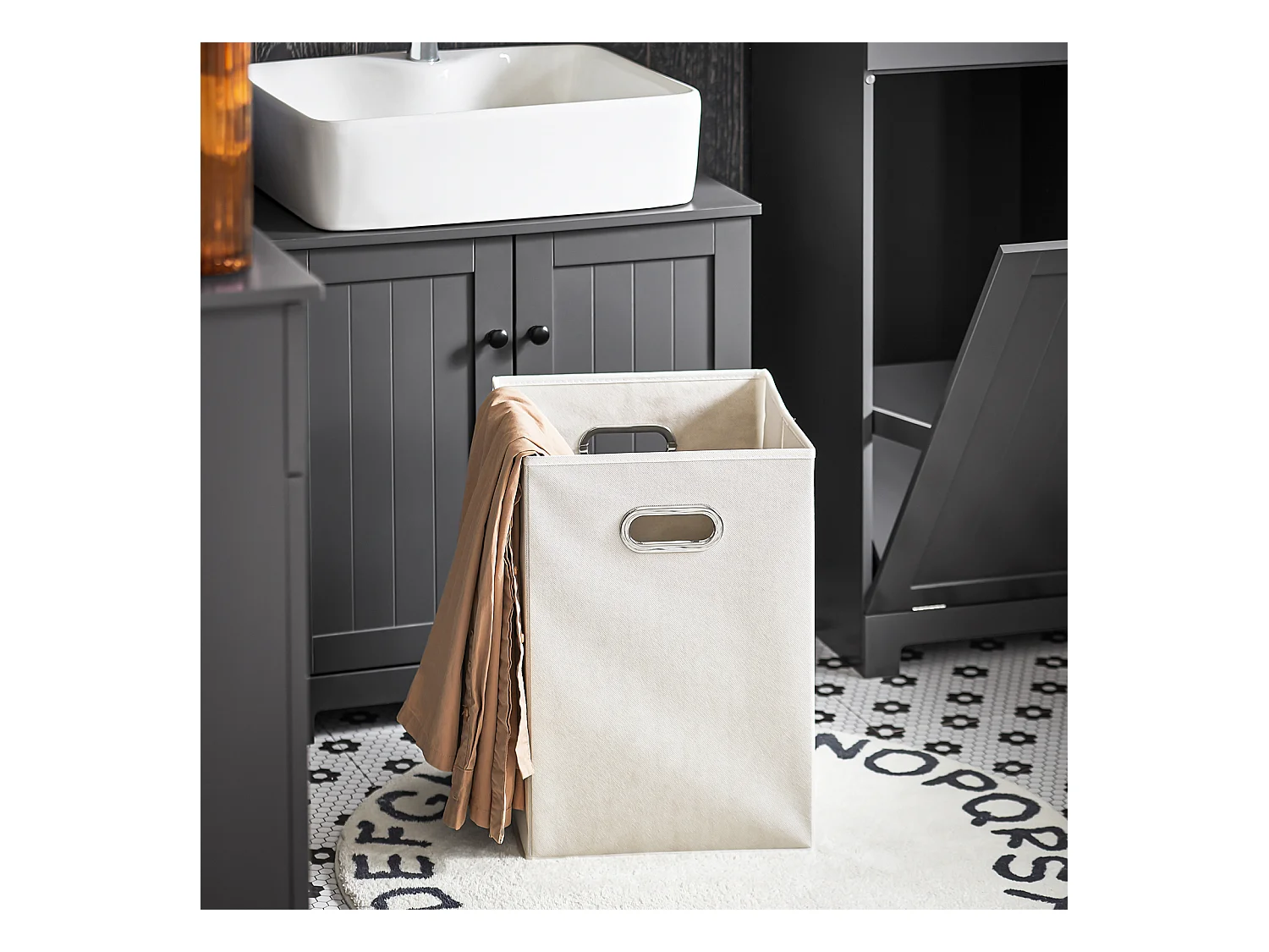 SoBuy BZR21-DG Badkamerkast Opbergkist met Wasmand Laundry Hamper - Grijs (Breedte 40cm)