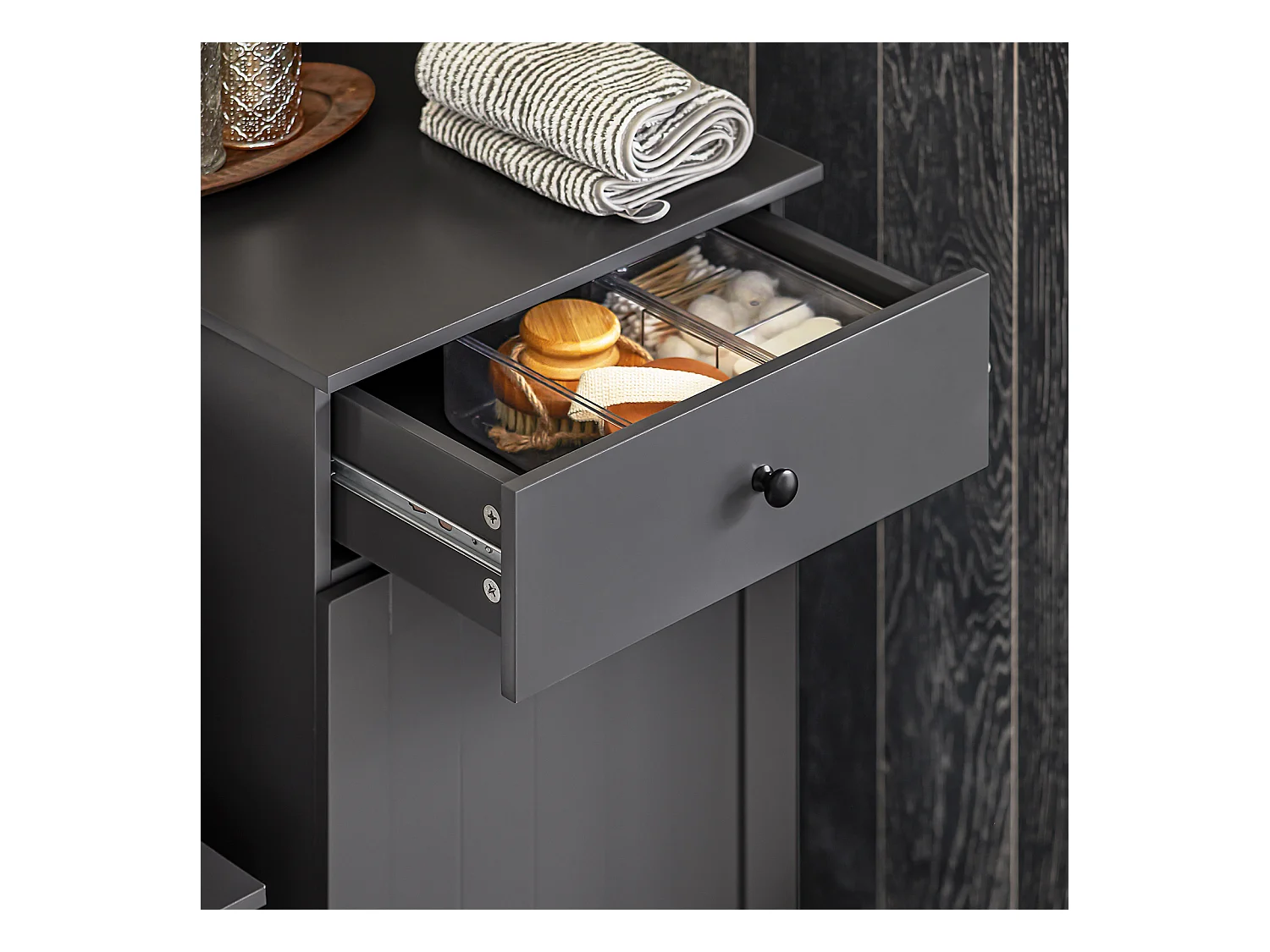 SoBuy BZR21-DG Badkamerkast Opbergkist met Wasmand Laundry Hamper - Grijs (Breedte 40cm)