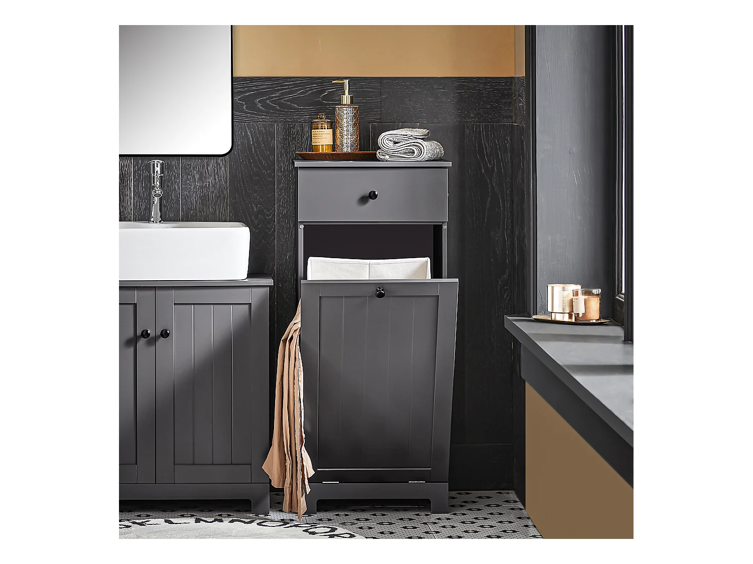 SoBuy BZR21-DG Badkamerkast Opbergkist met Wasmand Laundry Hamper - Grijs (Breedte 40cm)