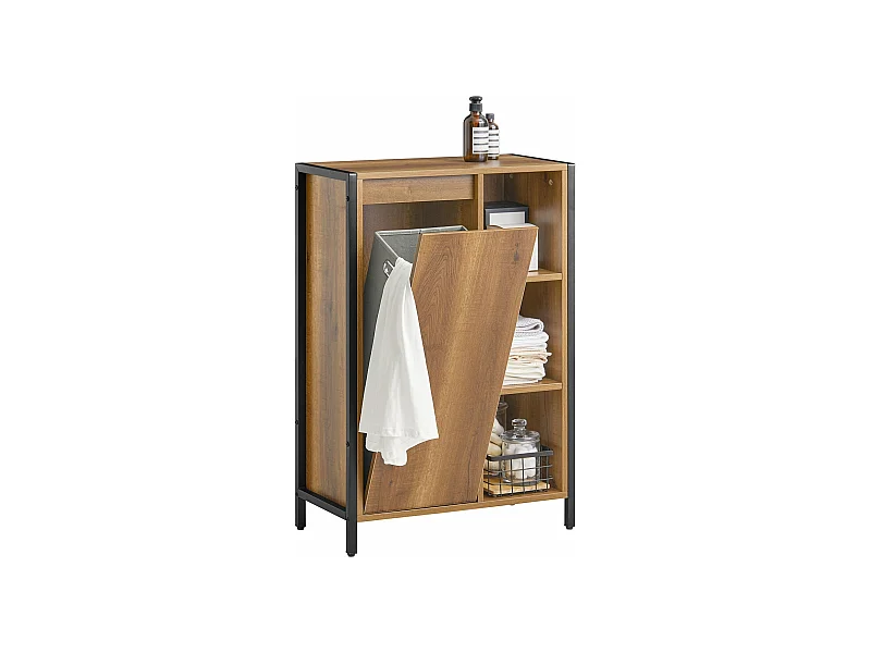 SoBuy BZR65-PF Badkamerkast met Kantelbare Wasmand, Badkamermeubel met Waskast, Lage Kast, Staande kast met 3 Compartiment en 1 Wasmand