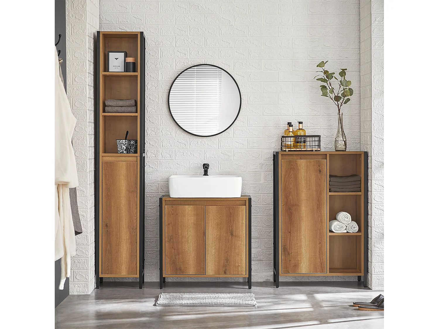 Mobile lavanderia con sacchi portabiancheria pieghevoli, Portabiancheria, Mobile bagno, Stile vintage, 60x30x90cm BZR65-PF SoBuy