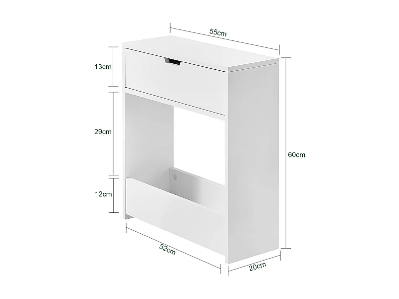SoBuy Mobiletto da bagno Portaoggetti Bagno Portarotolo e Portascopino Mobiletto salvaspazio con 1 ripiano aperto e 1 cassettiera, 55x20x60cm BZR48-W