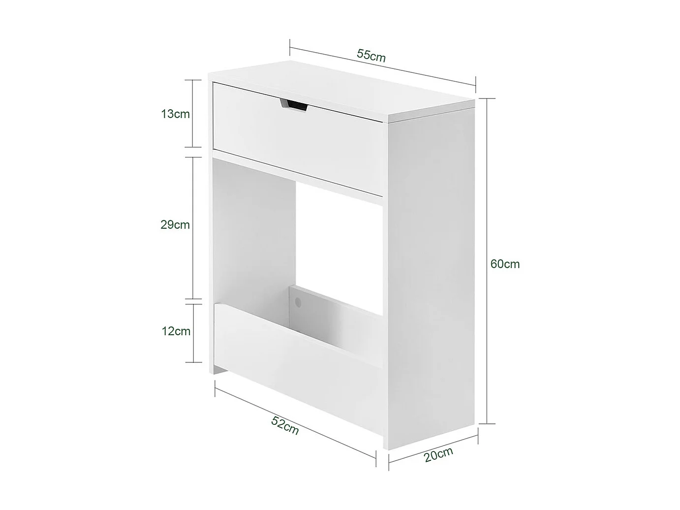 SoBuy Mobiletto da bagno Portaoggetti Bagno Portarotolo e Portascopino Mobiletto salvaspazio con 1 ripiano aperto e 1 cassettiera, 55x20x60cm BZR48-W