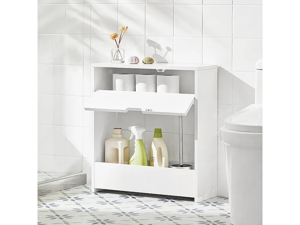 SoBuy BZR48-W toiletrolhouder, badkamer toiletkast, badkamermeubels, houten vloer staande badkamerkast