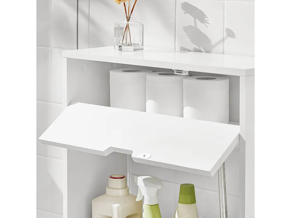 SoBuy BZR48-W toiletrolhouder, badkamer toiletkast, badkamermeubels, houten vloer staande badkamerkast