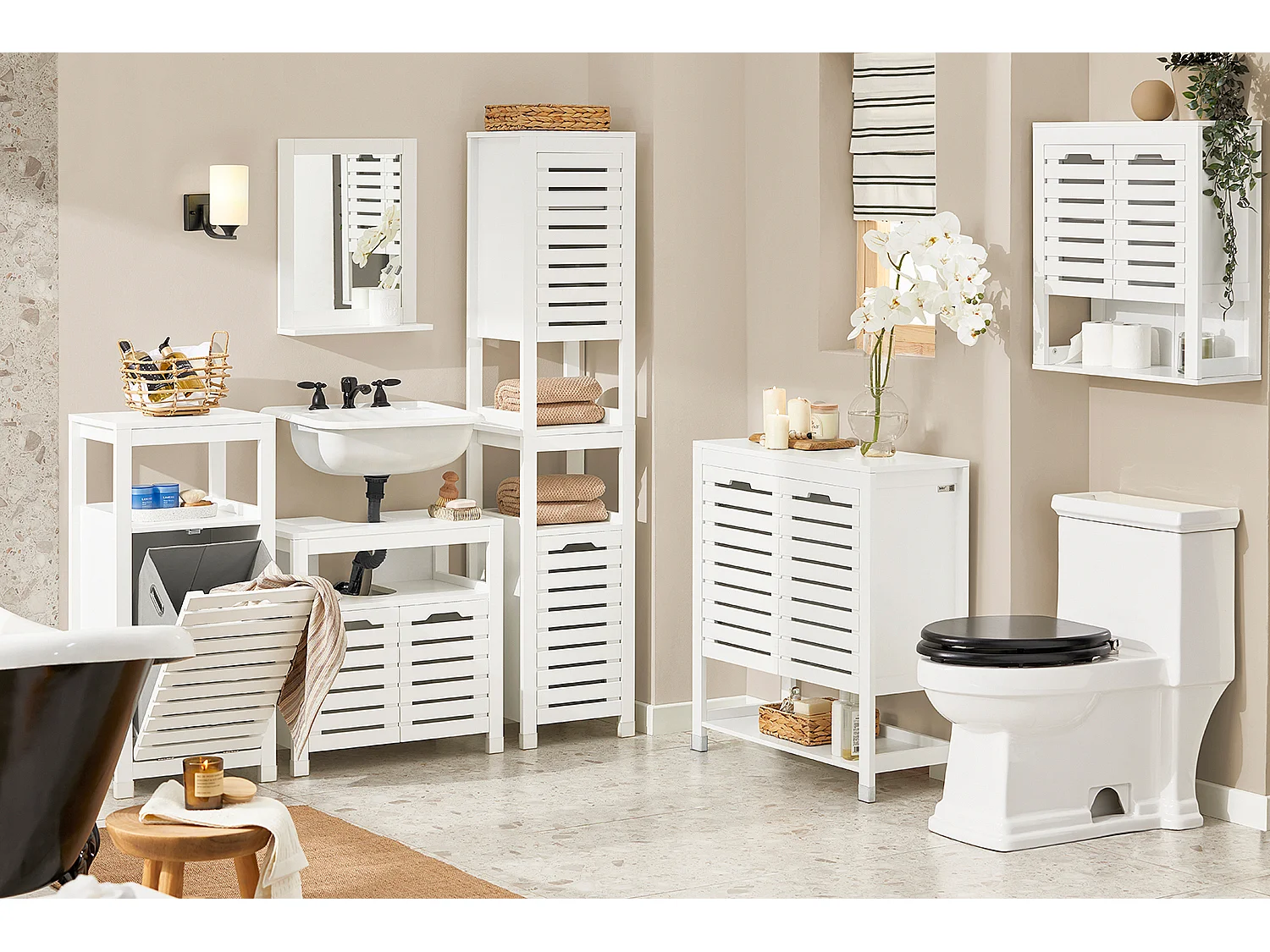 Canasto para la Colada Mueble de baño con cesto para Ropa Sucia Amario para baño Blanco 42 x 30 x 90 cm BZR67-W SoBuy ES