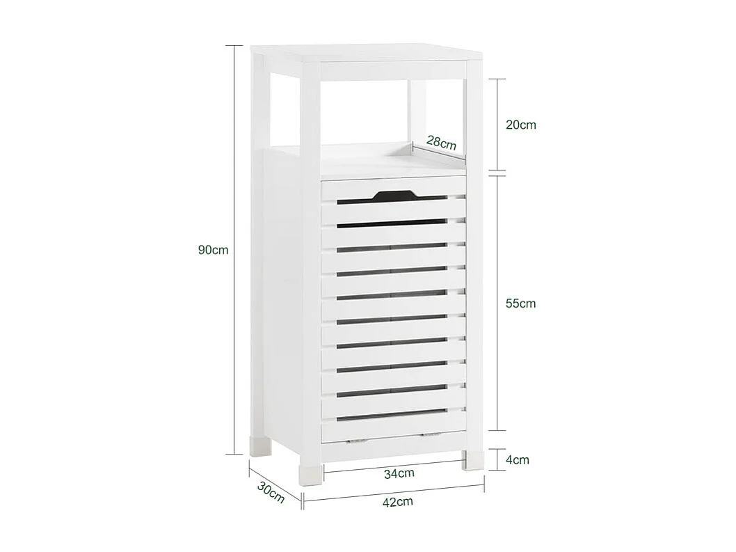 SoBuy BZR67-W Badkamermeubel, Badkamerkast, Halfhoge Opbergkast, Lage Kast, Smal Badkamerkastje, Opbergkast met 1 Kantelbare Wasmand