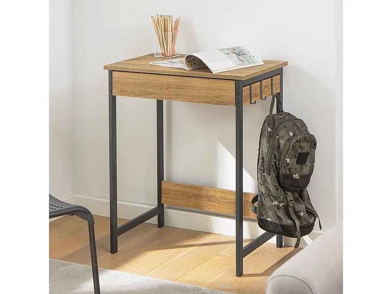 Escritorio con Un Cajón y 3 Percheros Mesa de Ordenador de Estilo Industrial 60x40x77 cm FWT43-N SoBuy ES