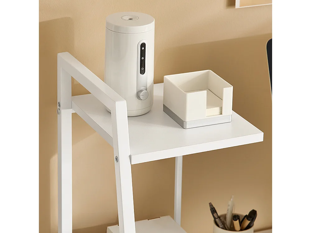 Bureau Informatique, Secrétaire Table Plan De Travail Avec 3 Étagères Cadre Métal -blanc, Fwt29-w