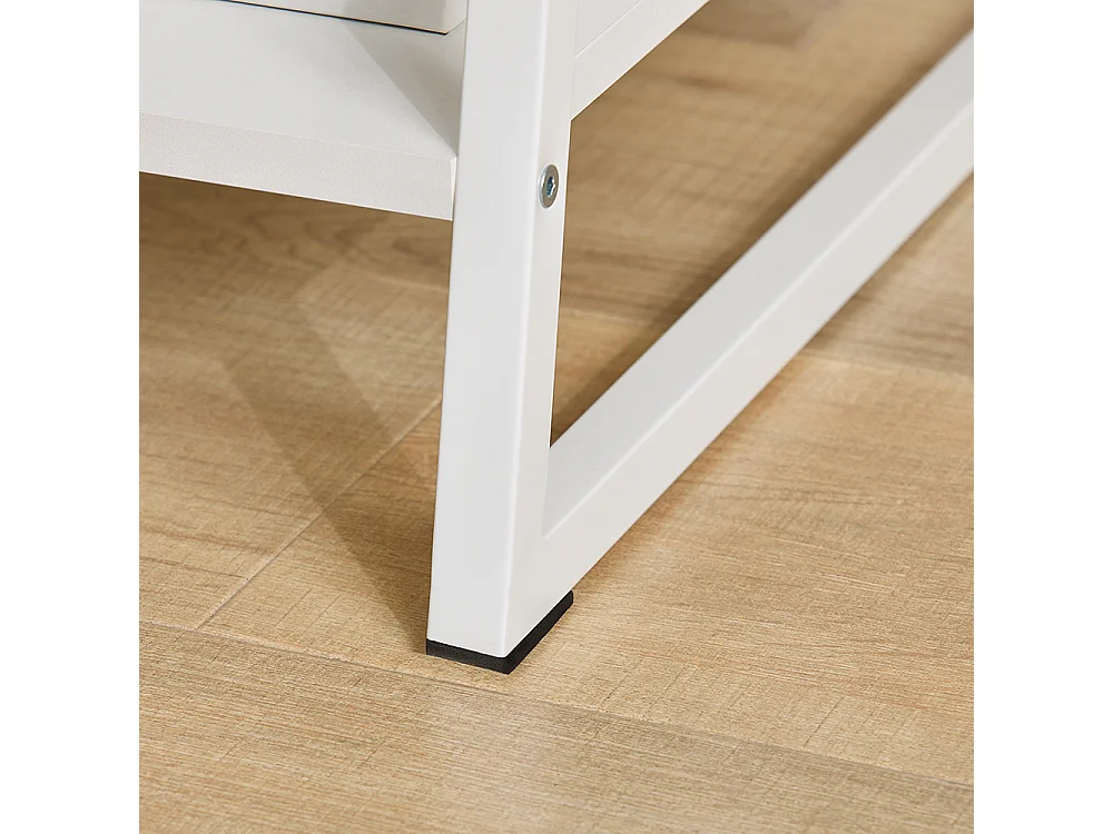 Bureau Informatique, Secrétaire Table Plan De Travail Avec 3 Étagères Cadre Métal -blanc, Fwt29-w