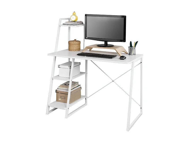 Mesa de Escritorio, Mesa de Ordenador con Tres Estantes,Color Blanco,FWT29-W SoBuy ES