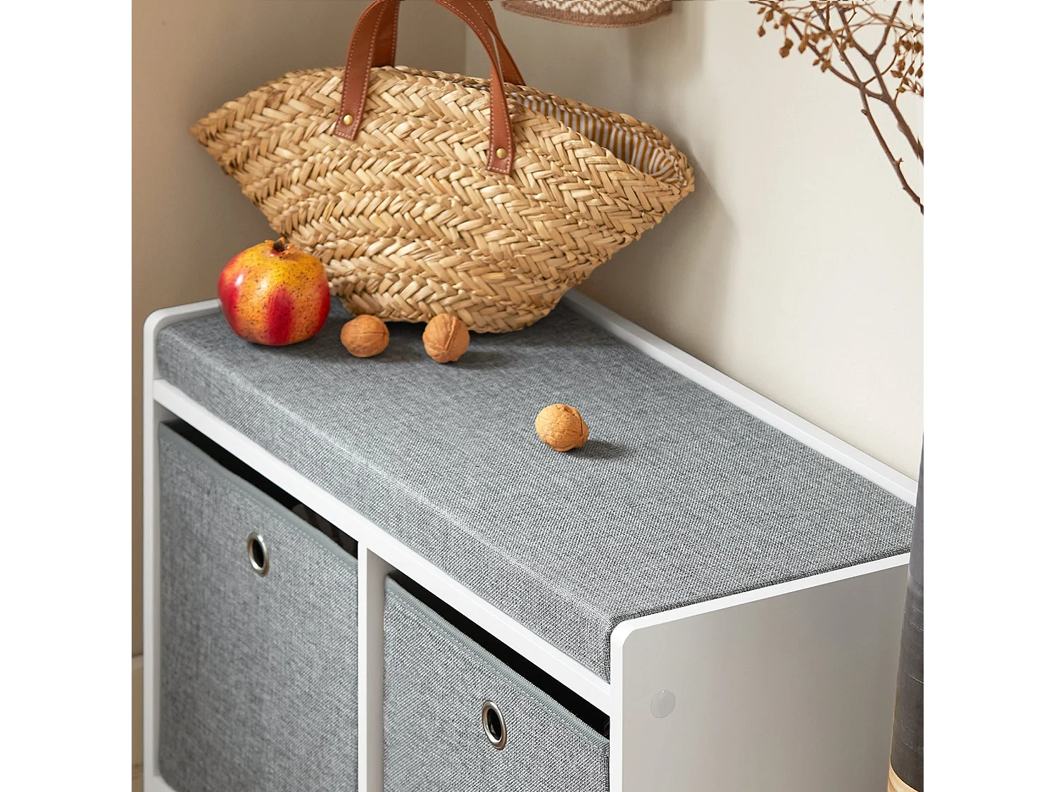 Banc De Rangement Coffre À Jouets Avec 2 Paniers Et Coussin Rembourré, Fsr65-k-dg