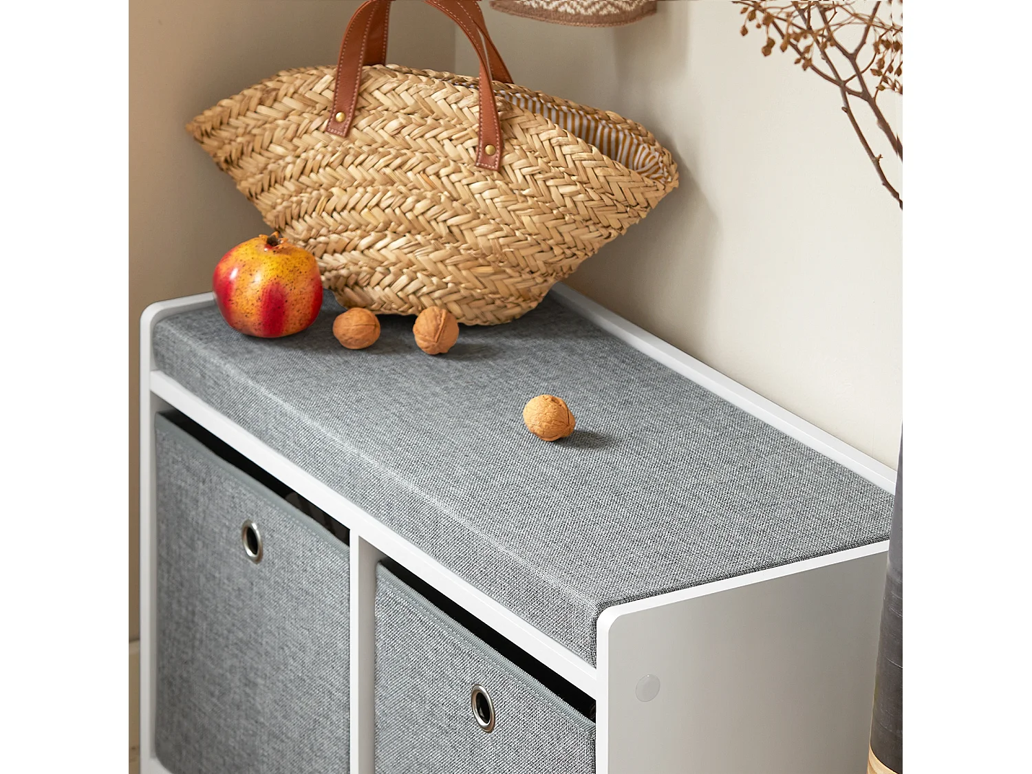 Banc De Rangement Coffre À Jouets Avec 2 Paniers Et Coussin Rembourré, Fsr65-k-dg