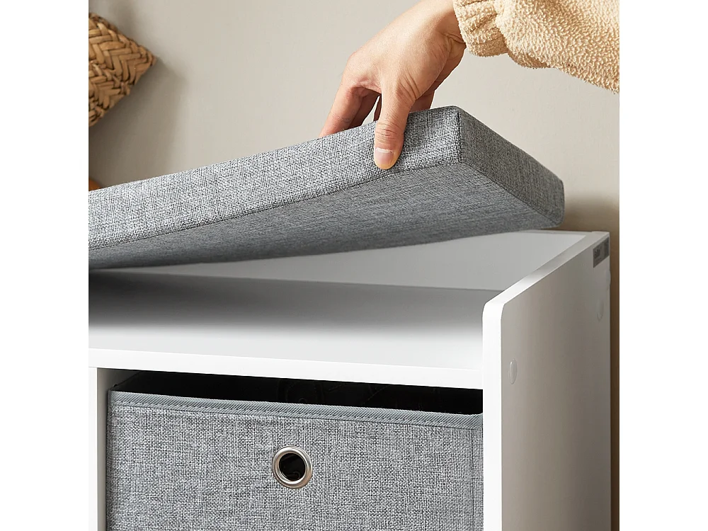 Banc De Rangement Coffre À Jouets Avec 2 Paniers Et Coussin Rembourré, Fsr65-k-dg