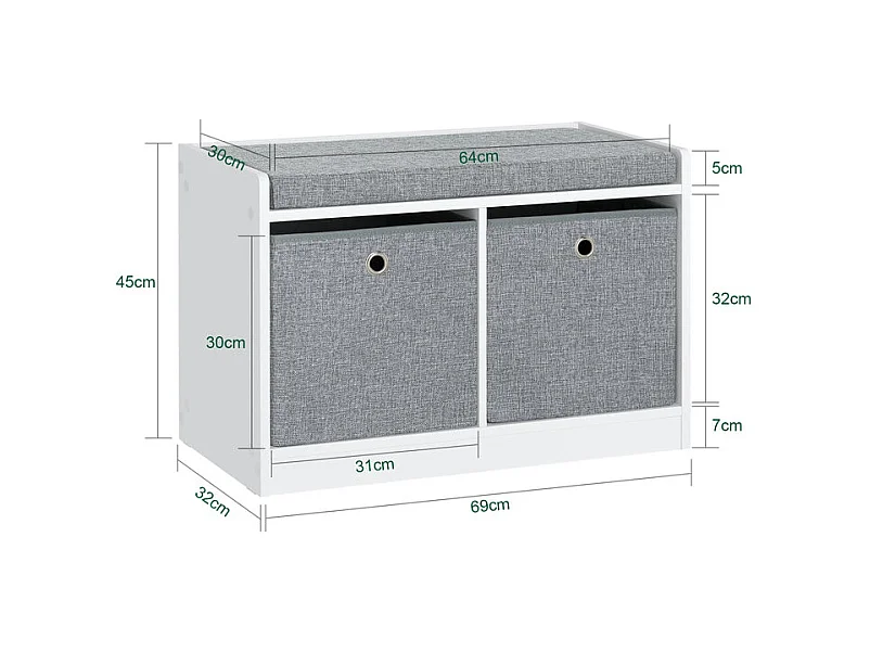 Ławka na buty z i siedzisko i 2 koszami FSR65-K-DG