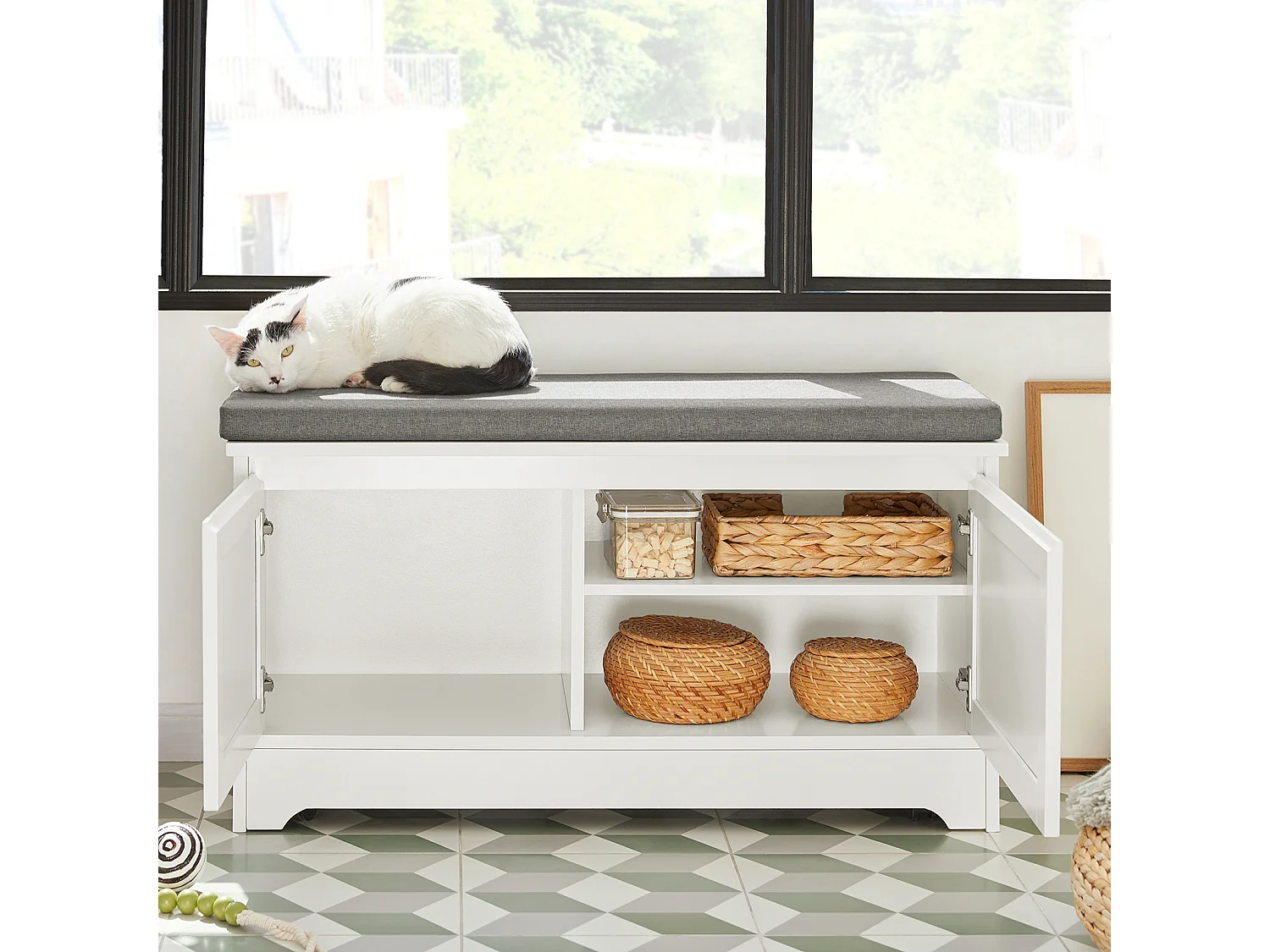 SoBuy FSR136-W Kattenhuis, Katten Bench, Kattenbak Kast, kattenbakkast, Schoenenbank, Schoenenrek, Schoenenkruk