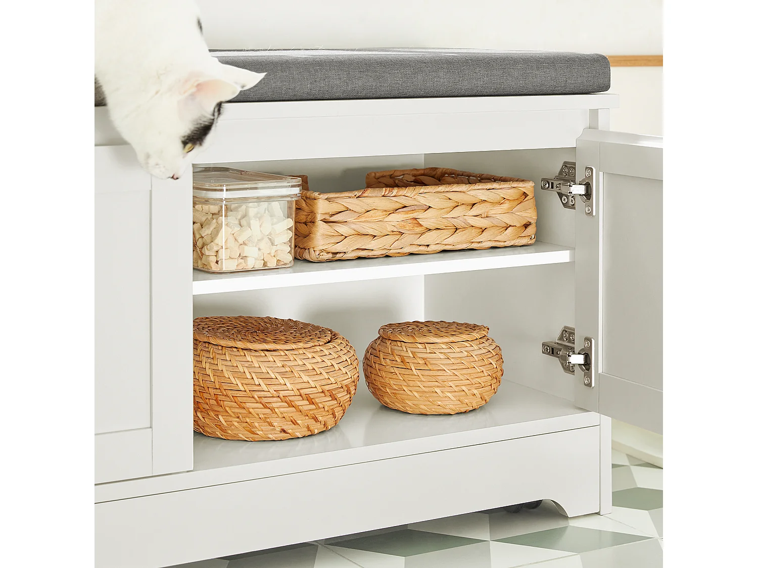 SoBuy FSR136-W Kattenhuis, Katten Bench, Kattenbak Kast, kattenbakkast, Schoenenbank, Schoenenrek, Schoenenkruk