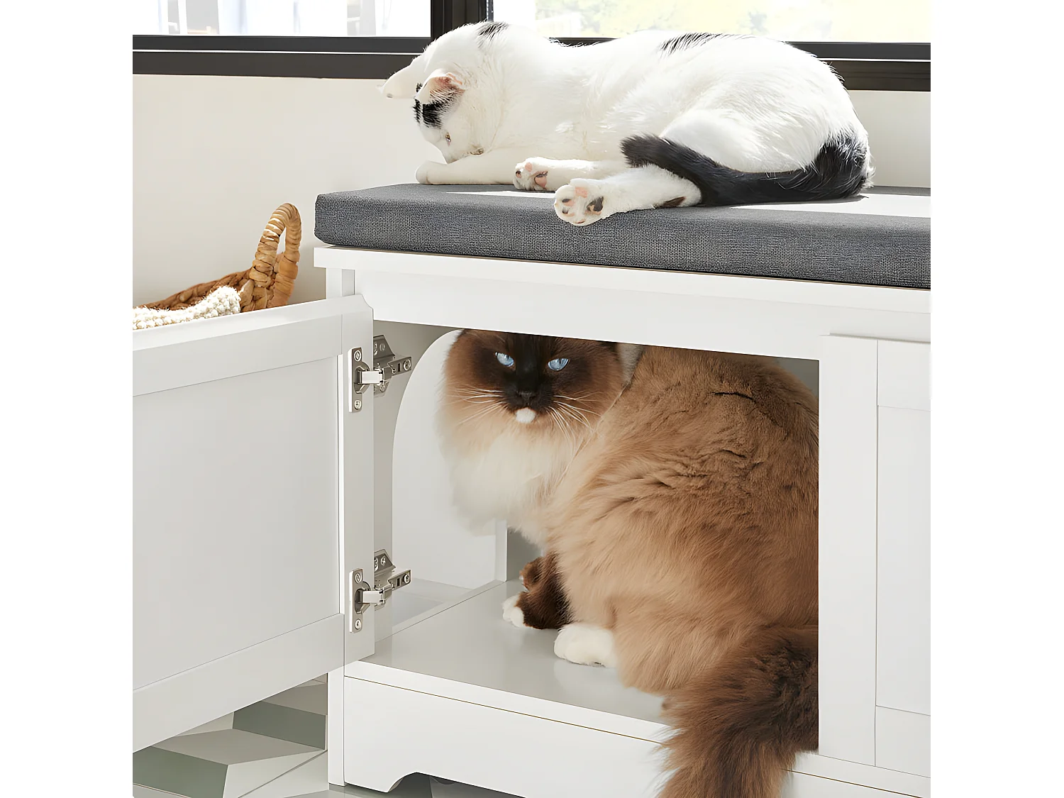 SoBuy FSR136-W Kattenhuis, Katten Bench, Kattenbak Kast, kattenbakkast, Schoenenbank, Schoenenrek, Schoenenkruk