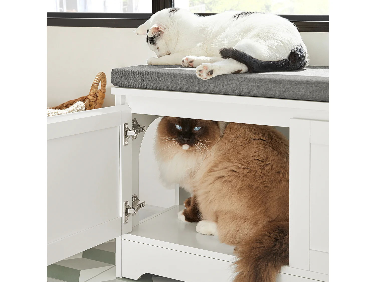 SoBuy FSR136-W Kattenhuis, Katten Bench, Kattenbak Kast, kattenbakkast, Schoenenbank, Schoenenrek, Schoenenkruk