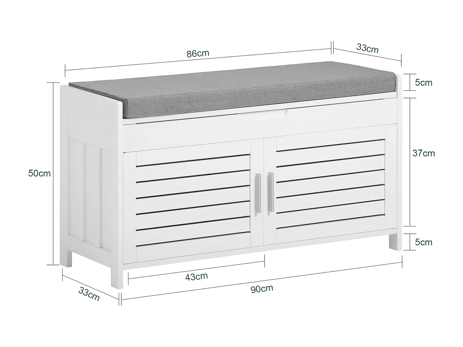 SoBuy Panca contenitore con 2 ante Scarpiera con vano portaoggetti Panca ingresso Bianco, L90xP33xA50 cm FSR102-W