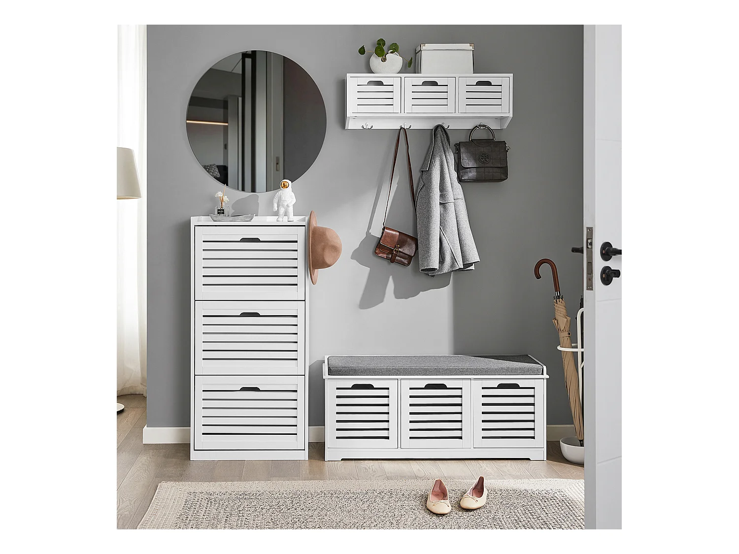 SoBuy Panca contenitore con 2 ante Scarpiera con vano portaoggetti Panca ingresso Bianco, L90xP33xA50 cm FSR102-W