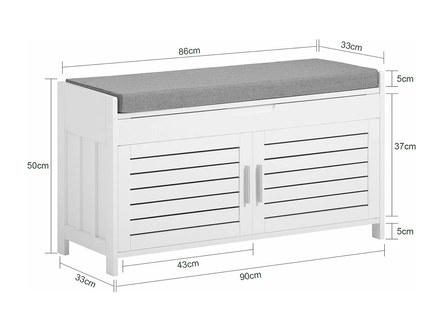 Banc De Rangement Avec Coussin Rembourré Meuble Bas Entrée Commode À Chaussure, Fsr102-w