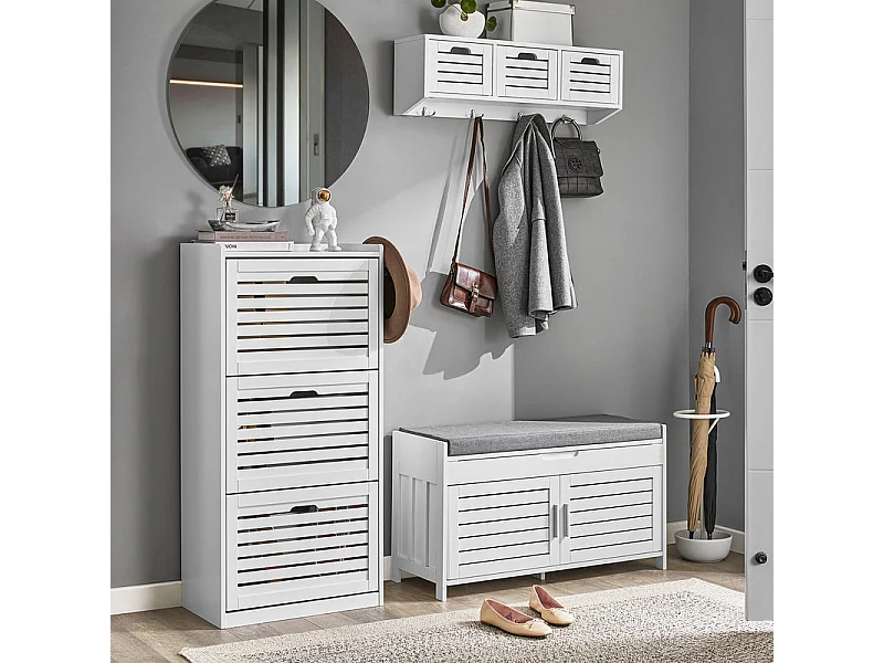 Banc De Rangement Avec Coussin Rembourré Meuble Bas Entrée Commode À Chaussure, Fsr102-w