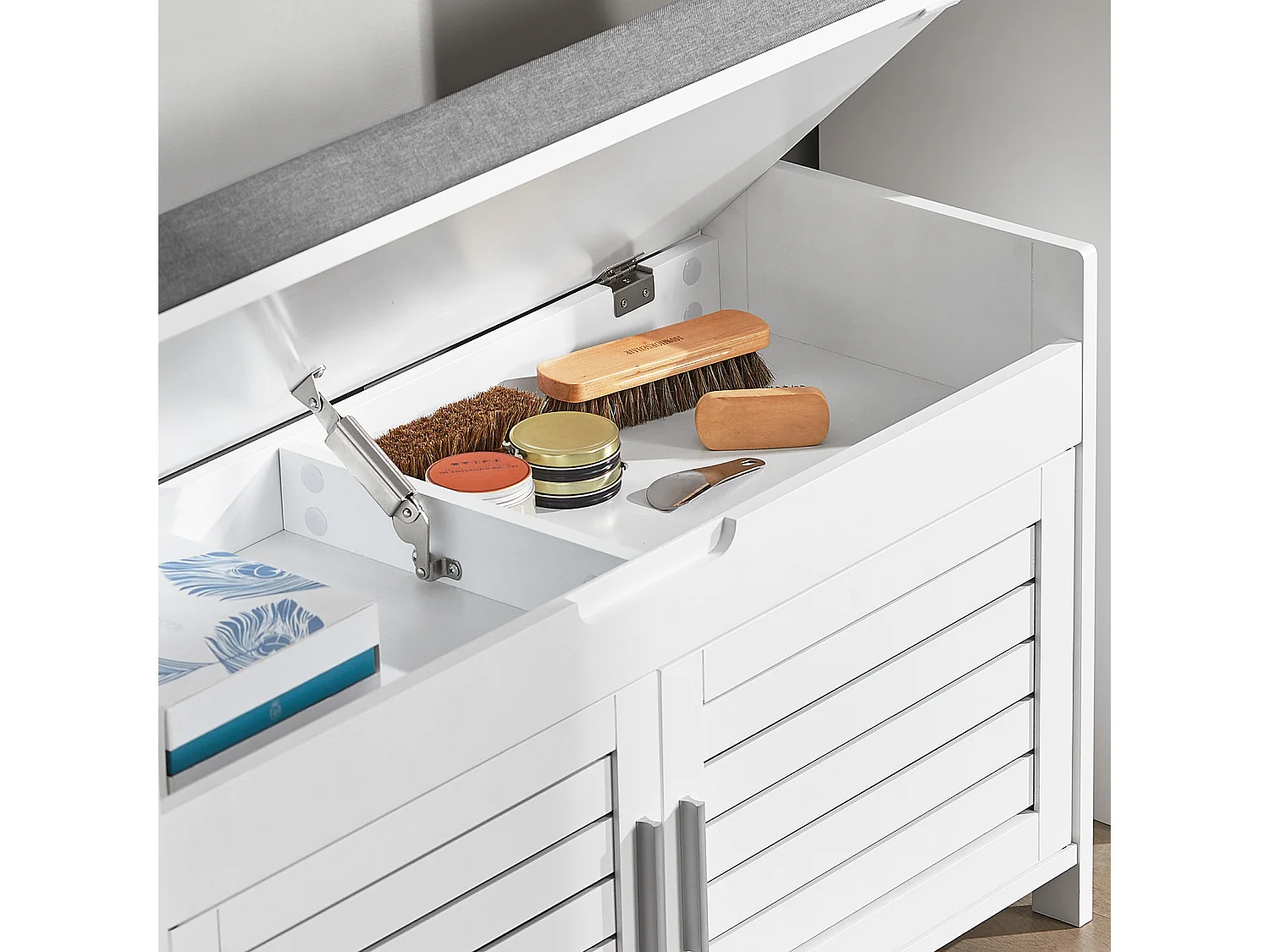 Banc De Rangement Avec Coussin Rembourré Meuble Bas Entrée Commode À Chaussure, Fsr102-w