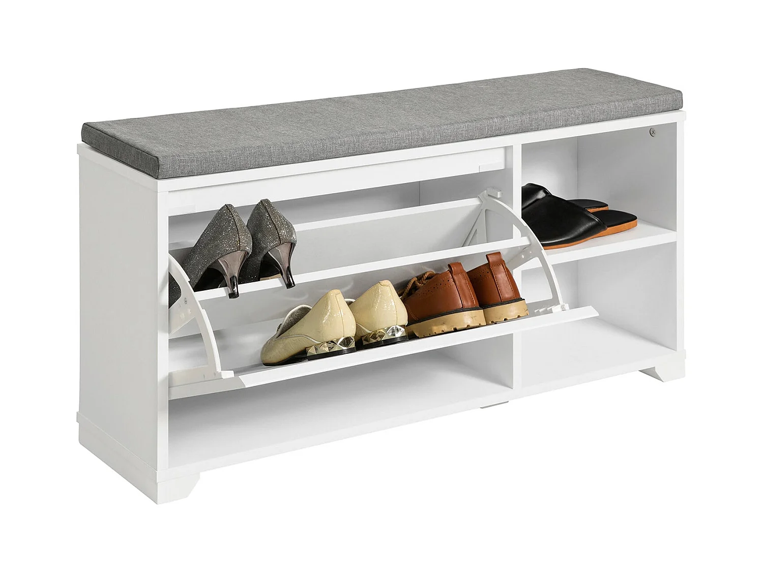Banc À Chaussures Meuble À Chaussures Meuble D’entrée Avec Coussin, 2 Compartiments, Fsr119-w