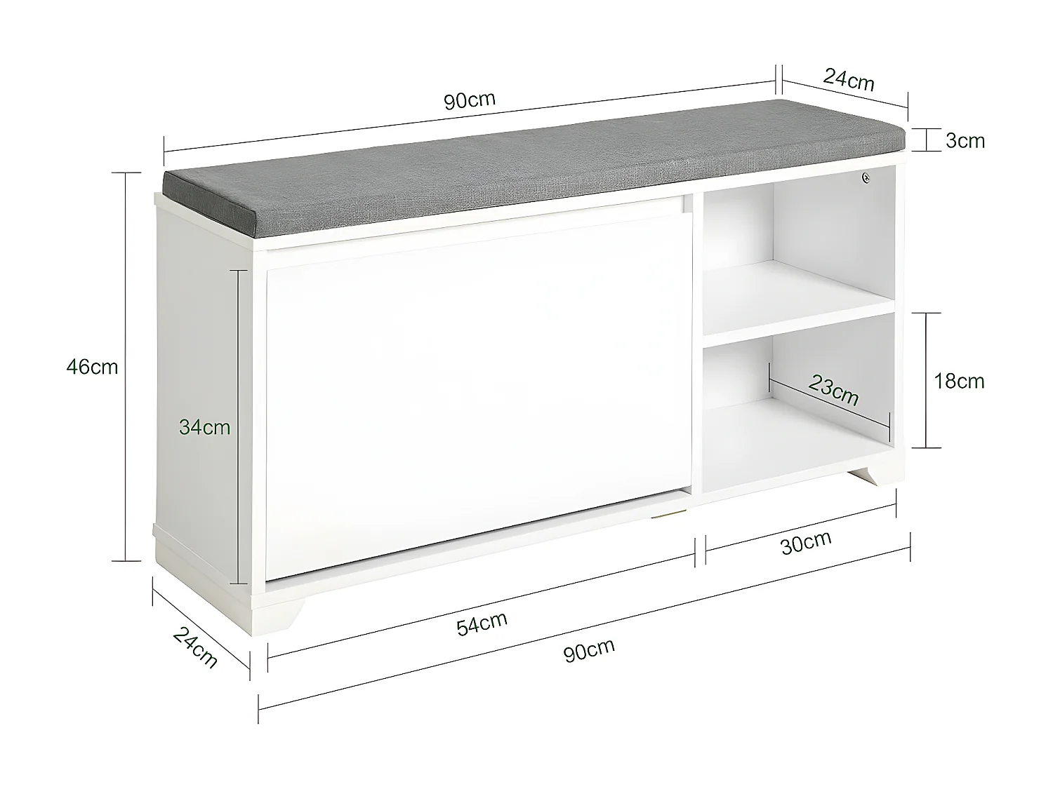 Banco Zapatero con 1 Solapa y 2 Compartimentos Abiertos Organizador para Zapatos 90 x 24 x 46 cm Blanco FSR119-W SoBuy ES