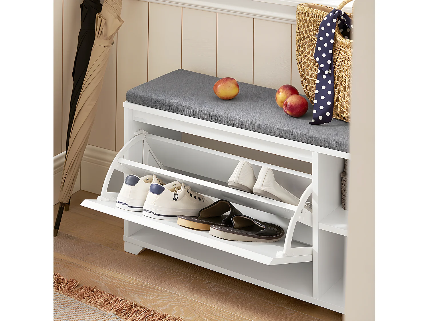 Banco Zapatero con 1 Solapa y 2 Compartimentos Abiertos Organizador para Zapatos 90 x 24 x 46 cm Blanco FSR119-W SoBuy ES