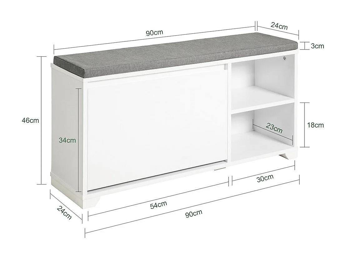 Banc À Chaussures Meuble À Chaussures Meuble D’entrée Avec Coussin, 2 Compartiments, Fsr119-w