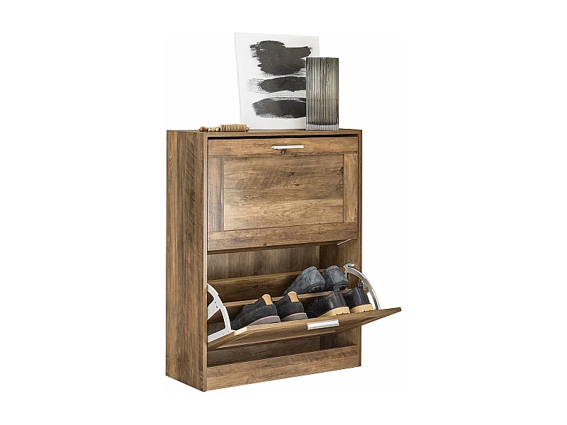 Armoire À Chaussures Commode À Chaussures Avec 2 Abattants Pour Entrée Couloir, Fsr137-f