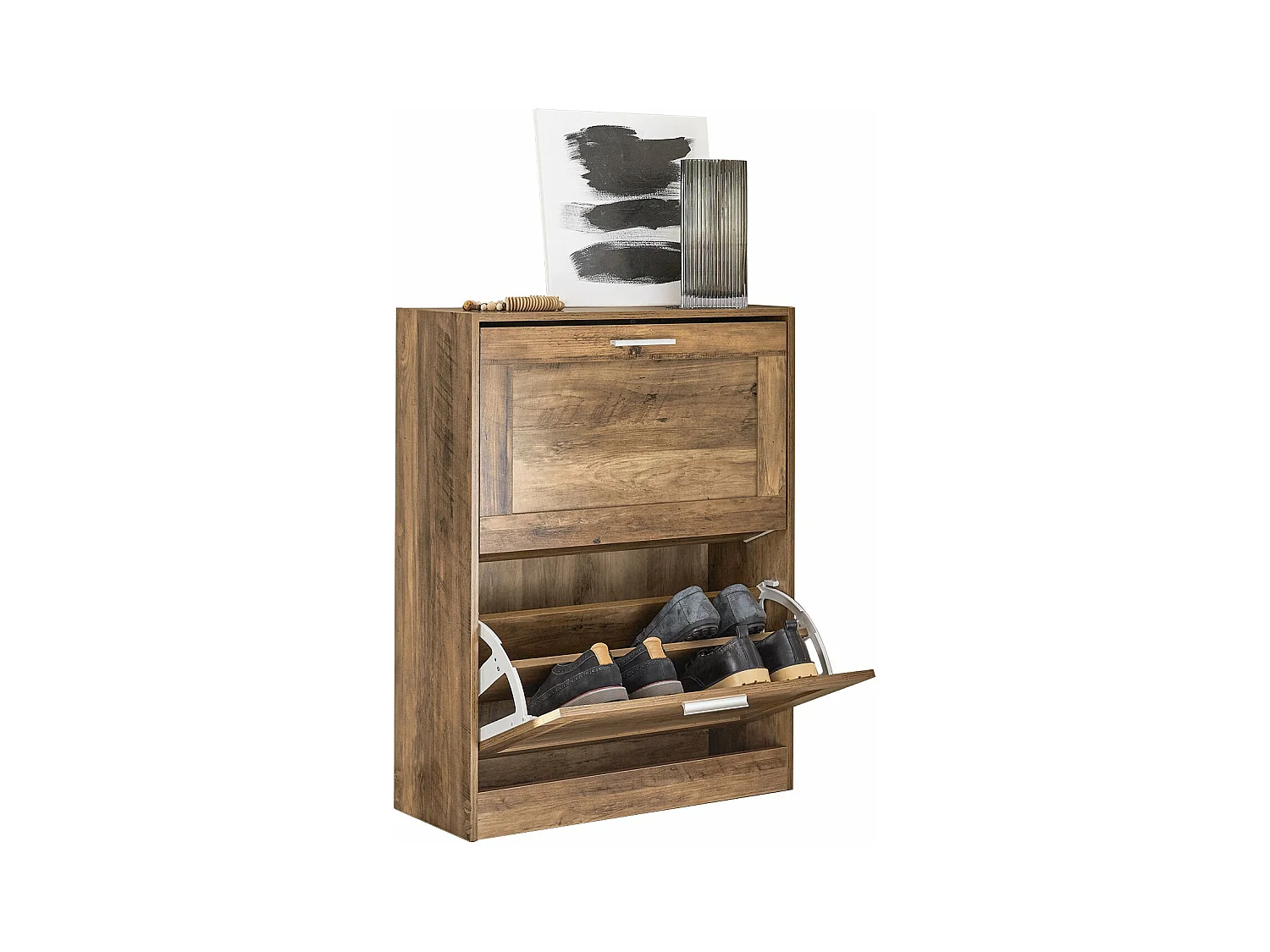 Armoire À Chaussures Commode À Chaussures Avec 2 Abattants Pour Entrée Couloir, Fsr137-f