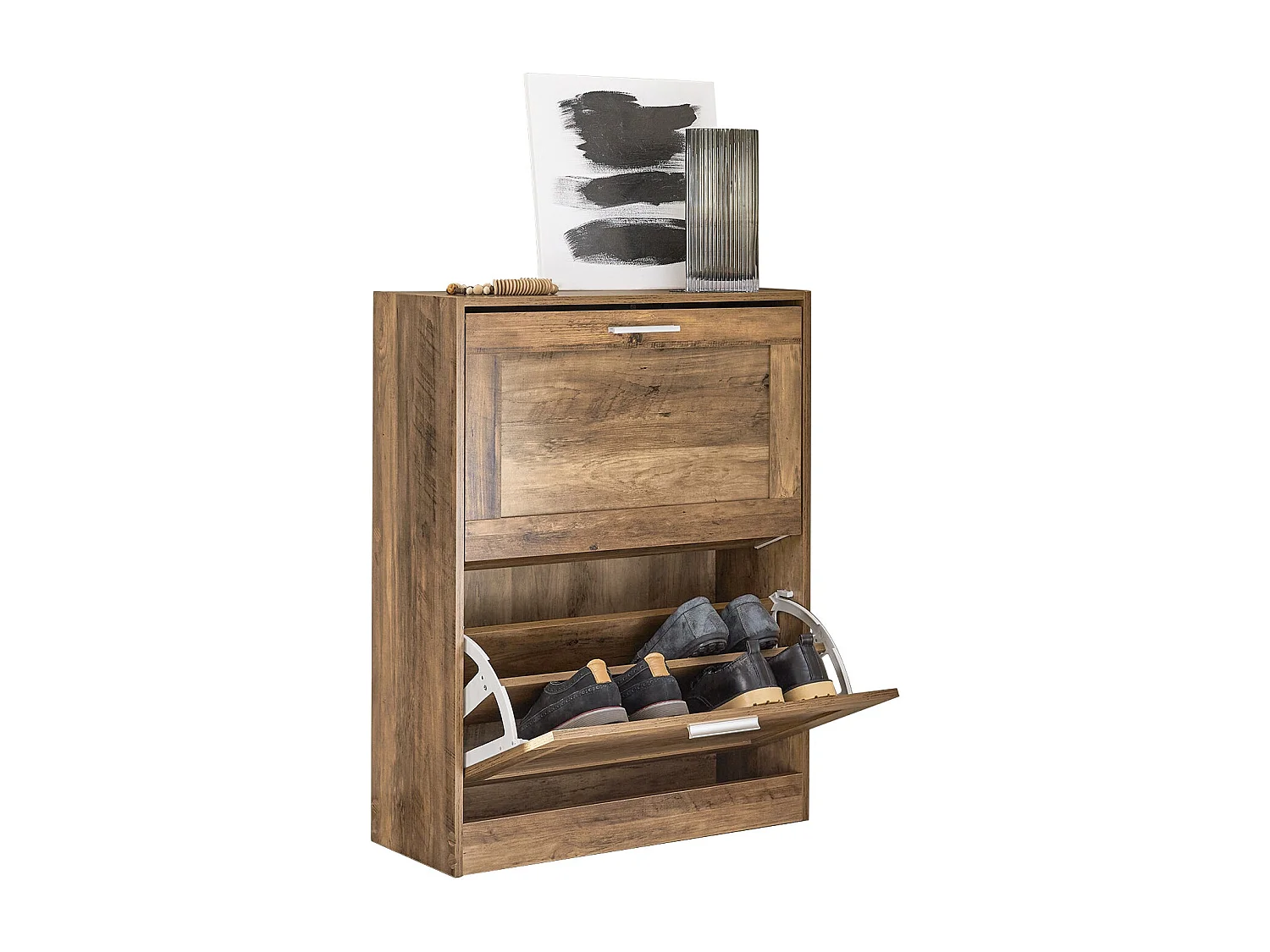 Armoire À Chaussures Commode À Chaussures Avec 2 Abattants Pour Entrée Couloir, Fsr137-f